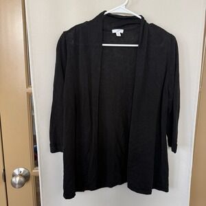 J. Jill Womens Small Petite Black Linen Blend 3/4 Sleeve Cardigan Sweater